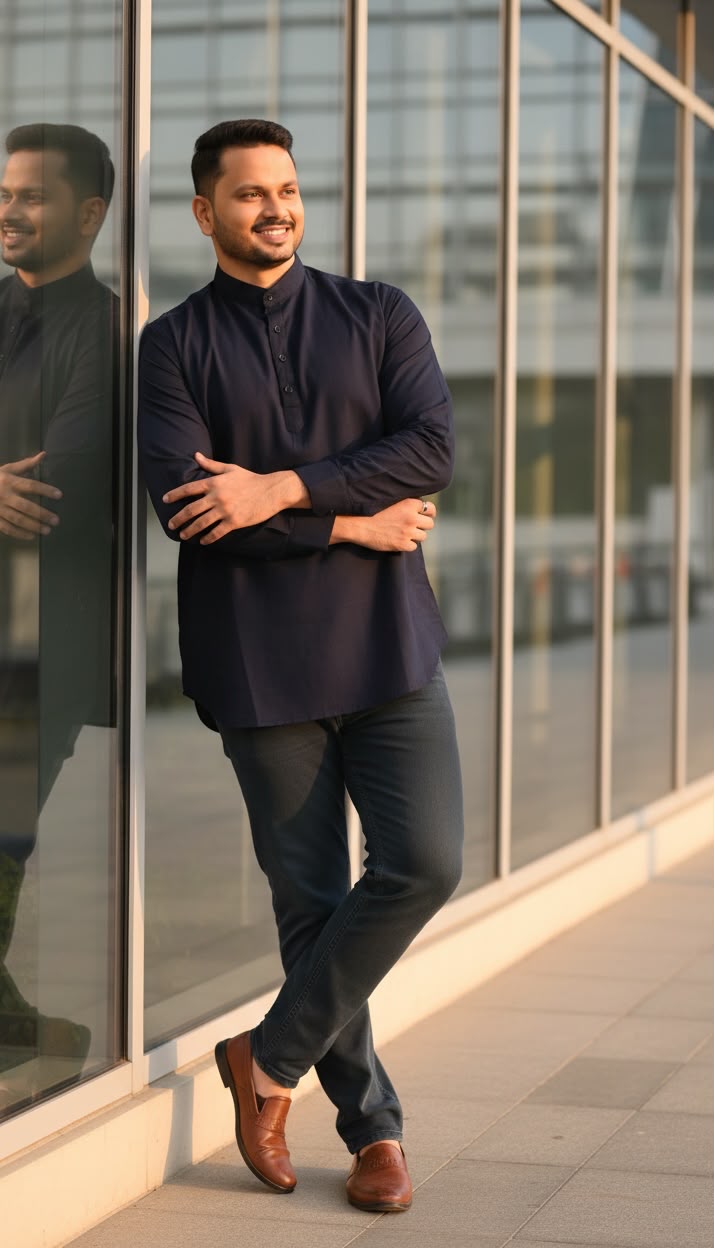 SKYREX MENS BLACK COTTAN KURTA SHIRT